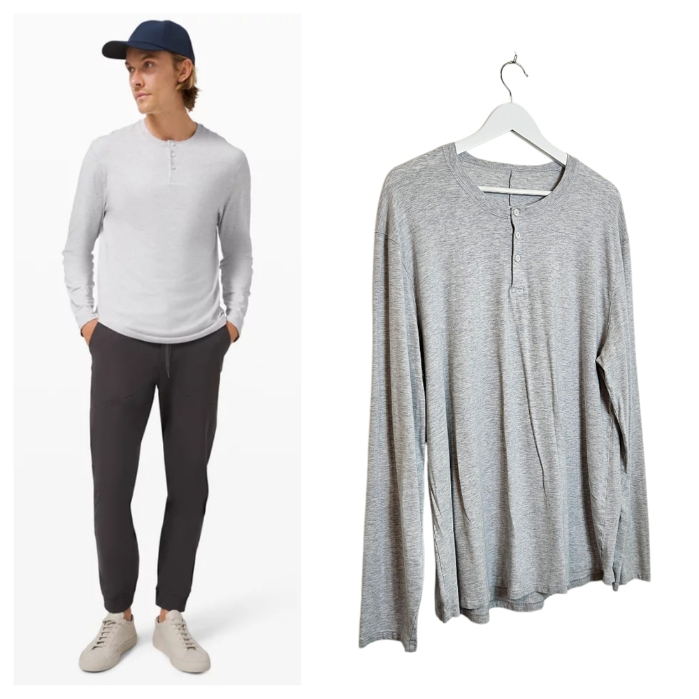 Lululemon Shirt Light Gray Basic Long Sleeve Henl… - image 1